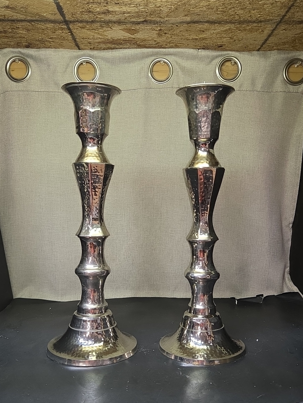 Set of 2 Elegant Expressions Nickle Hammered Mantel Candle‎ Holders,
